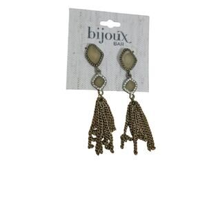 Bijoux Bar Antique Gold Tone Chain Tassel Rhinestone Dangle Earrings NWT $24